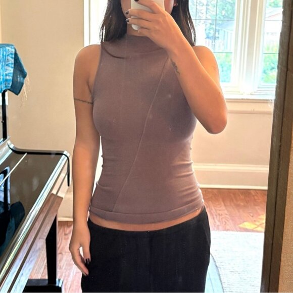 Sleeveless Mock Neck Top Taupe - Picture 1 of 3